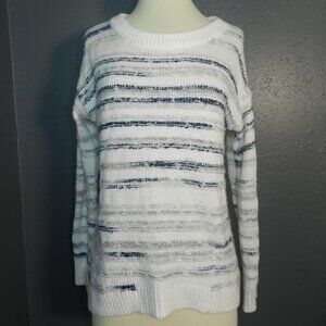 Calvin Klein Jeans Womens White And Navy Blue Stripped Knit Sweater Size Small